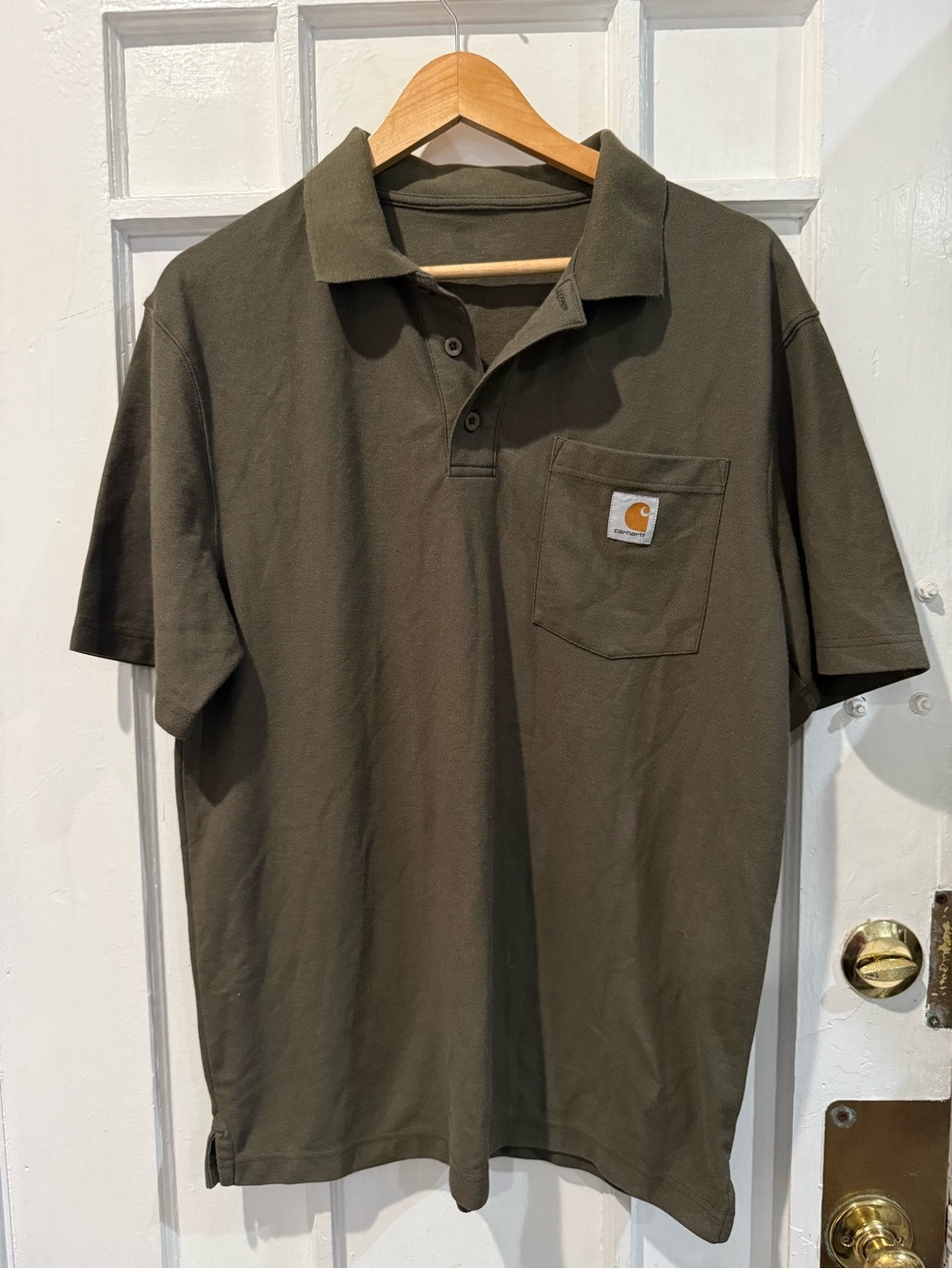 Carhartt Men’s Olive Pocket Polo Shirt with Logo Patch